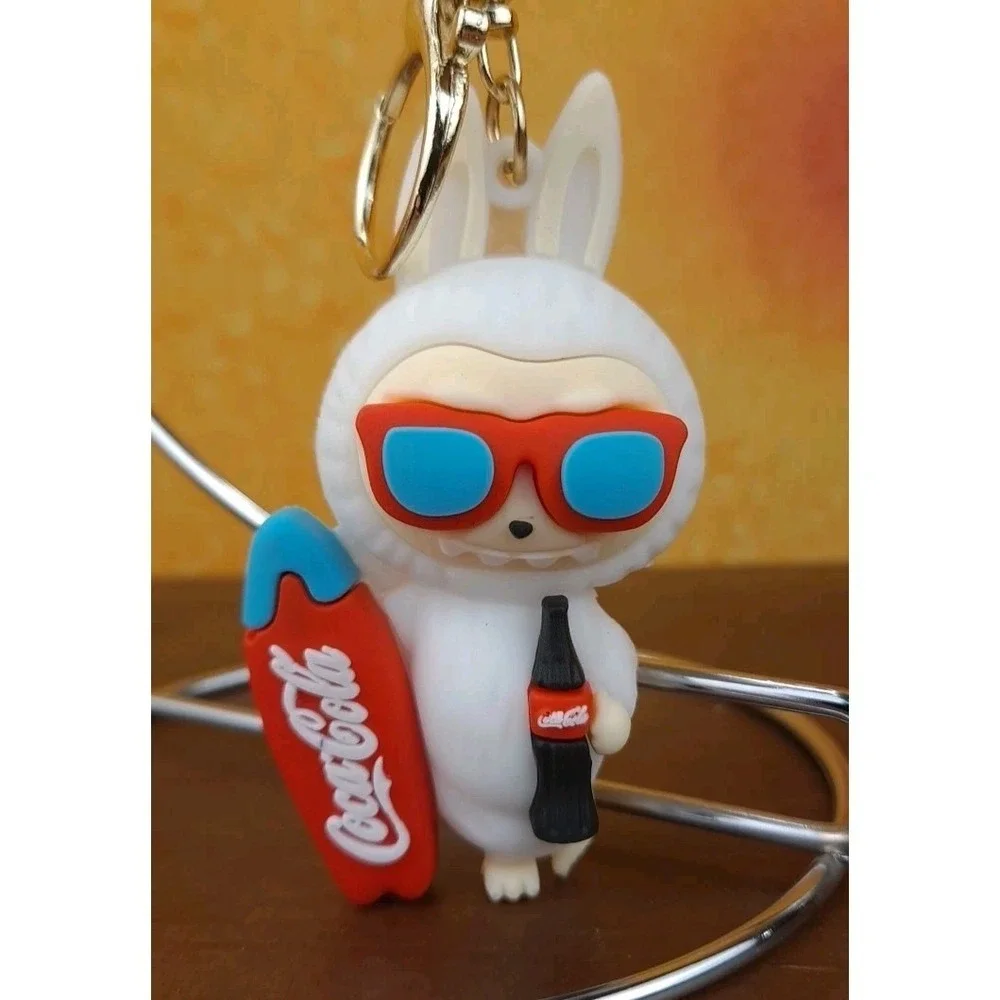 Labubu Surfing With Coca Cola Bottle 3D PVC Keychain Backpack Clip 8